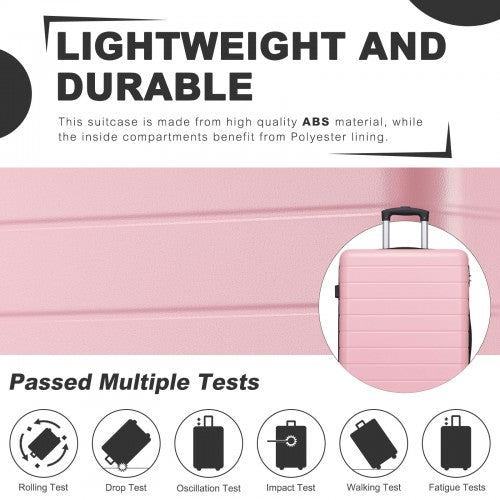 KSN2691 - 20 Inch Carry-On Luggage, Lightweight ABS Hard Shell Suitcase with 360 Silent Wheels, Combination Lock & Organised Interior - Pink