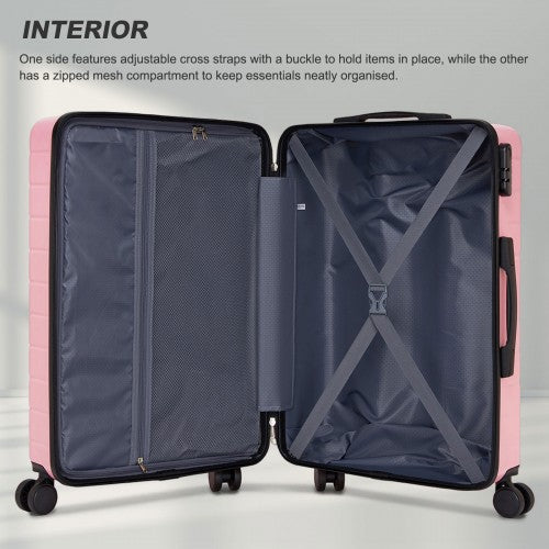 KSN2691 - 28 Inch Large Checked Luggage, Premium ABS Hard Shell Suitcase with 360 Silent Wheels & Secure Combination Lock - Pink