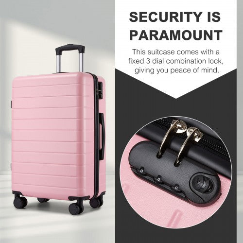 KSN2691 - 28 Inch Large Checked Luggage, Premium ABS Hard Shell Suitcase with 360 Silent Wheels & Secure Combination Lock - Pink