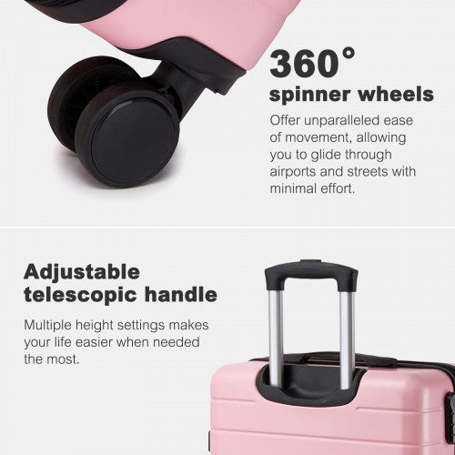 KSN2691 - 28 Inch Large Checked Luggage, Premium ABS Hard Shell Suitcase with 360 Silent Wheels & Secure Combination Lock - Pink