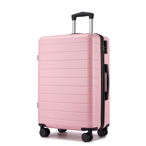 KSN2691 - 24 Inch Checked Luggage, Durable ABS Hard Shell Suitcase with 360 Silent Spinner Wheels & Secure Combination Lock - Pink | Neil's Luggage Store