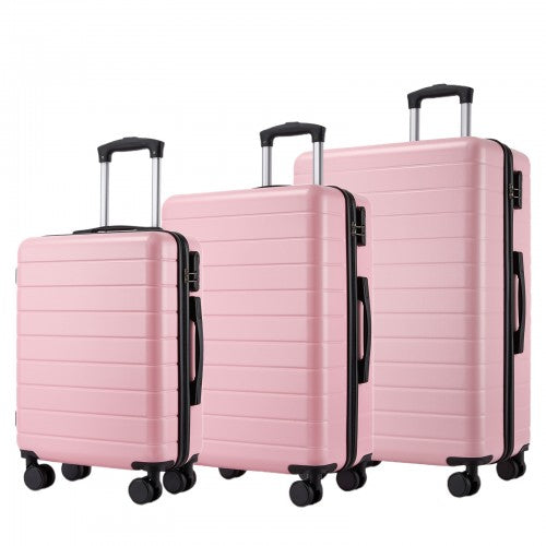 KSN2691 - 3-Piece Hard Shell Luggage Set (20/24/28 Inch), Lightweight ABS Suitcases with Silent Wheels & Combination Locks - Pink