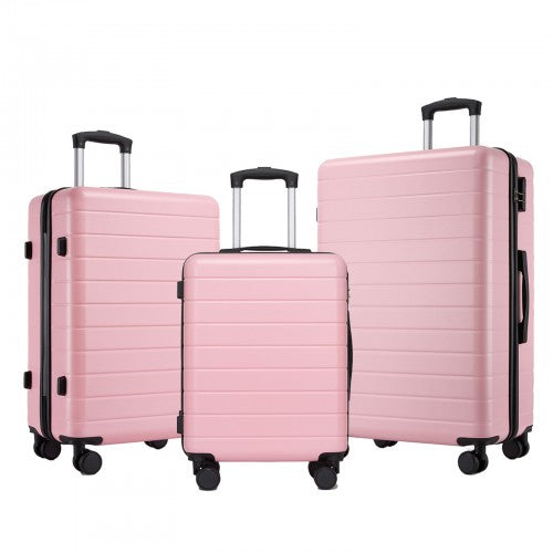 KSN2691 - 3-Piece Hard Shell Luggage Set (20/24/28 Inch), Lightweight ABS Suitcases with Silent Wheels & Combination Locks - Pink