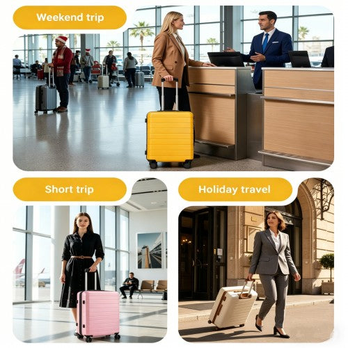 KSN2691 - 20 Inch Carry-On Luggage, Lightweight ABS Hard Shell Suitcase with 360 Silent Wheels, Combination Lock & Organised Interior - Yellow