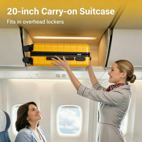 KSN2691 - 20 Inch Carry-On Luggage, Lightweight ABS Hard Shell Suitcase with 360 Silent Wheels, Combination Lock & Organised Interior - Yellow