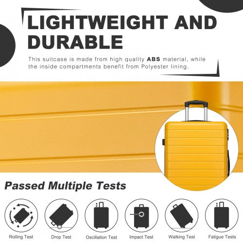KSN2691 - 20 Inch Carry-On Luggage, Lightweight ABS Hard Shell Suitcase with 360 Silent Wheels, Combination Lock & Organised Interior - Yellow