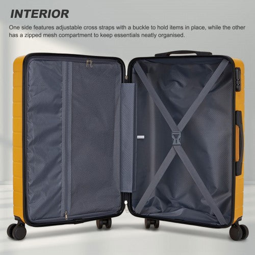 KSN2691 - 28 Inch Large Checked Luggage, Premium ABS Hard Shell Suitcase with 360 Silent Wheels & Secure Combination Lock - Yellow