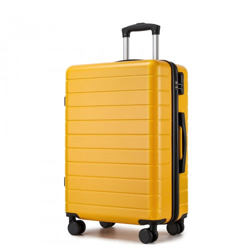 KSN2691 - 24 Inch Checked Luggage, Durable ABS Hard Shell Suitcase with 360 Silent Spinner Wheels & Secure Combination Lock - Yellow