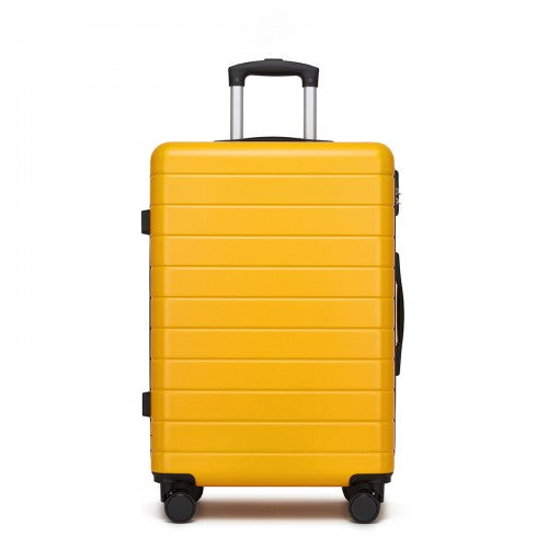 KSN2691 - 24 Inch Checked Luggage, Durable ABS Hard Shell Suitcase with 360 Silent Spinner Wheels & Secure Combination Lock - Yellow