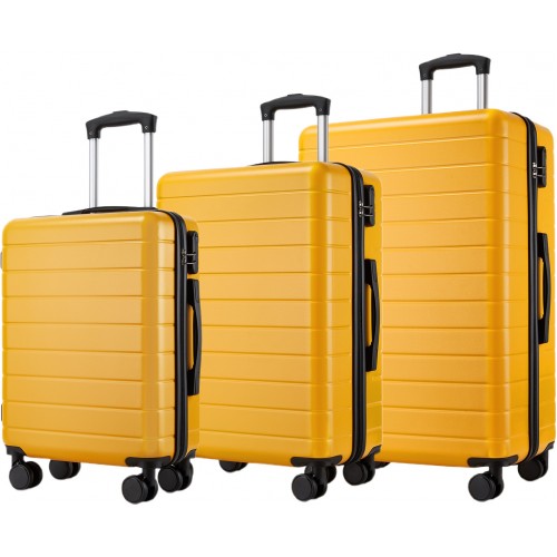 KSN2691 - 3-Piece Hard Shell Luggage Set (20/24/28 Inch), Lightweight ABS Suitcases with Silent Wheels & Combination Locks - Yellow