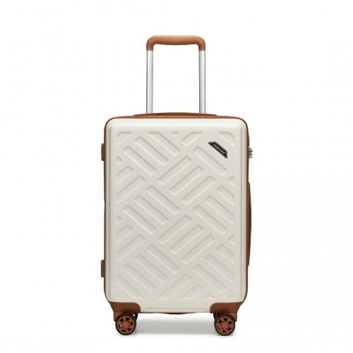 KSS2495 - Supercase 20 Inch Sleek Geometric Pattern Hard Shell ABS+PC Cabin Carry-On Suitcase with TSA Lock - Cream And Brown | Neil's Luggage Store