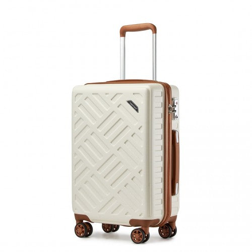 KSS2495 - Supercase 20 Inch Sleek Geometric Pattern Hard Shell ABS+PC Cabin Carry-On Suitcase with TSA Lock - Cream And Brown | Neil's Luggage Store
