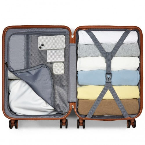 KSS2495 - Supercase 20 Inch Sleek Geometric Pattern Hard Shell ABS+PC Cabin Carry-On Suitcase with TSA Lock - Cream And Brown | Neil's Luggage Store