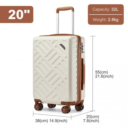 KSS2495 - Supercase 20 Inch Sleek Geometric Pattern Hard Shell ABS+PC Cabin Carry-On Suitcase with TSA Lock - Cream And Brown | Neil's Luggage Store