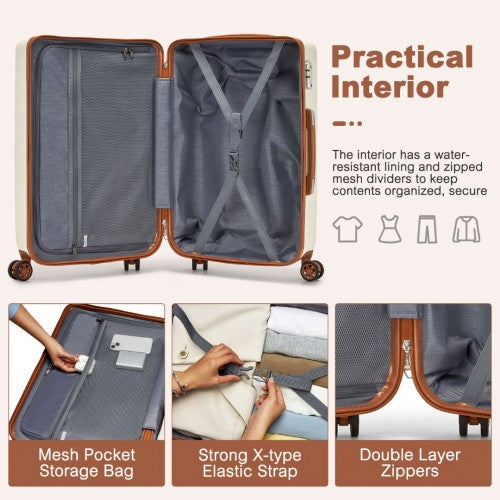 KSS2495 - Supercase 20 Inch Sleek Geometric Pattern Hard Shell ABS+PC Cabin Carry-On Suitcase with TSA Lock - Cream And Brown | Neil's Luggage Store
