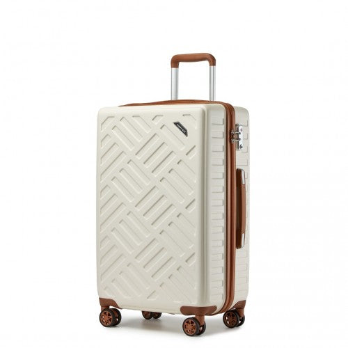 KSS2495 - Supercase 24 Inch Sleek Geometric Pattern Hard Shell ABS+PC Check-In Suitcase with TSA Lock for Effortless Travel - Cream And Brown | Neil's Luggage Store