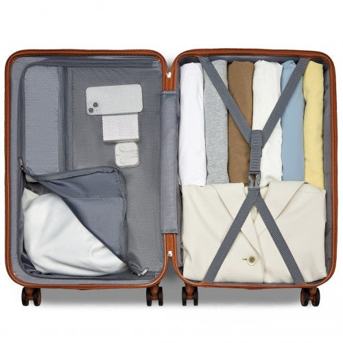 KSS2495 - Supercase 24 Inch Sleek Geometric Pattern Hard Shell ABS+PC Check-In Suitcase with TSA Lock for Effortless Travel - Cream And Brown | Neil's Luggage Store
