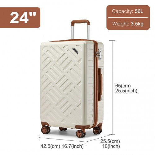KSS2495 - Supercase 24 Inch Sleek Geometric Pattern Hard Shell ABS+PC Check-In Suitcase with TSA Lock for Effortless Travel - Cream And Brown | Neil's Luggage Store