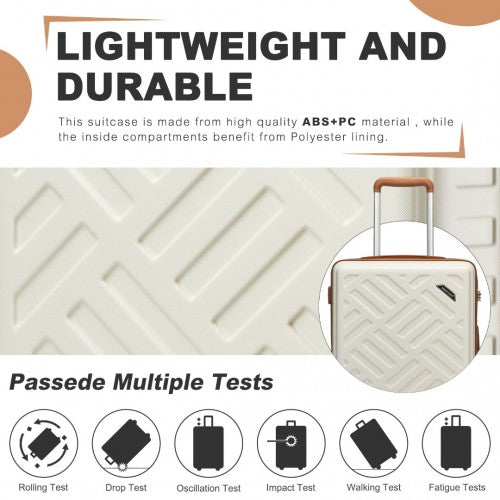 KSS2495 - Supercase 24 Inch Sleek Geometric Pattern Hard Shell ABS+PC Check-In Suitcase with TSA Lock for Effortless Travel - Cream And Brown | Neil's Luggage Store