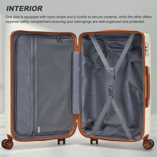 KSS2495 - Supercase 24 Inch Sleek Geometric Pattern Hard Shell ABS+PC Check-In Suitcase with TSA Lock for Effortless Travel - Cream And Brown | Neil's Luggage Store