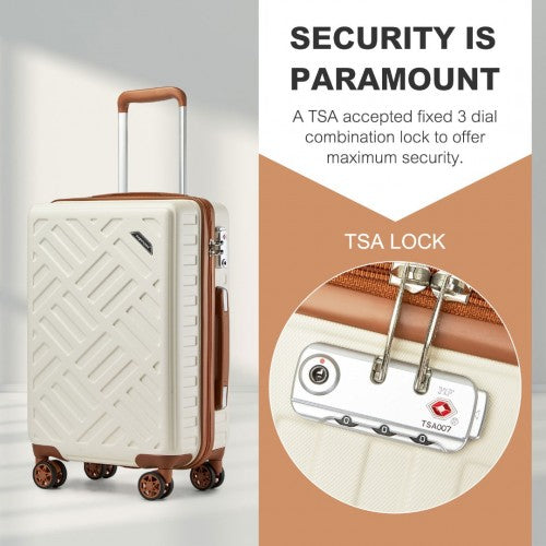 KSS2495 - Supercase 24 Inch Sleek Geometric Pattern Hard Shell ABS+PC Check-In Suitcase with TSA Lock for Effortless Travel - Cream And Brown | Neil's Luggage Store