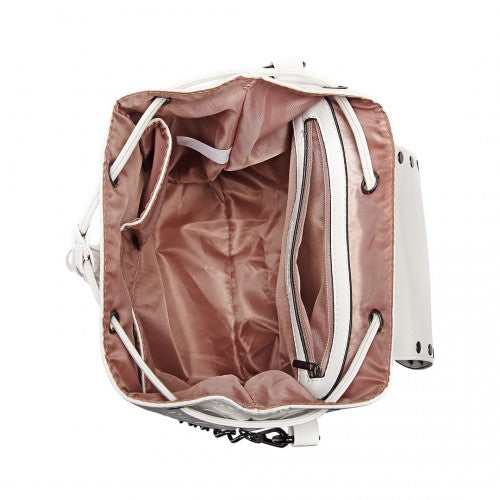 L1414 - Miss Lulu Skull Studded Backpack Shoulder Bag - Beige | Neil's Luggage Store