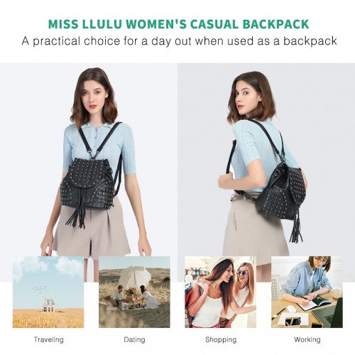 L1414 - Miss Lulu Skull Studded Backpack Shoulder Bag - Black | Neil's Luggage Store