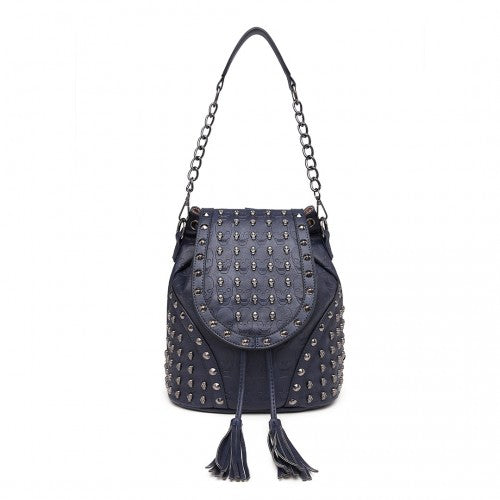 L1414 - Miss Lulu Skull Studded Backpack Shoulder Bag - Navy | Neil's Luggage Store