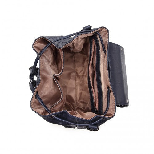 L1414 - Miss Lulu Skull Studded Backpack Shoulder Bag - Navy | Neil's Luggage Store