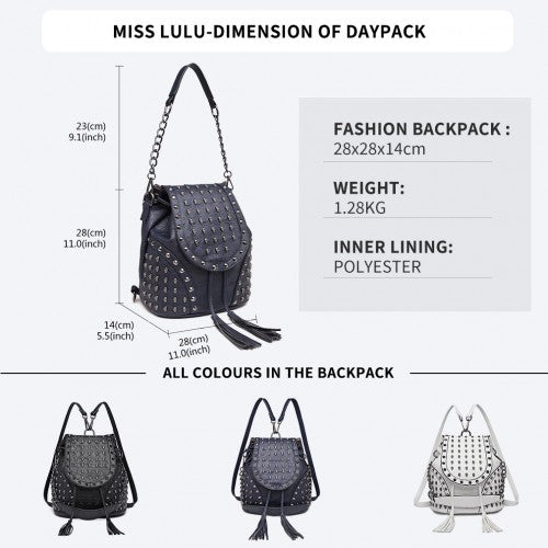 L1414 - Miss Lulu Skull Studded Backpack Shoulder Bag - Navy | Neil's Luggage Store