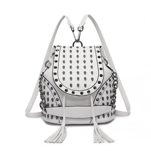 L1414 - Miss Lulu Skull Studded Backpack Shoulder Bag - Beige | Neil's Luggage Store