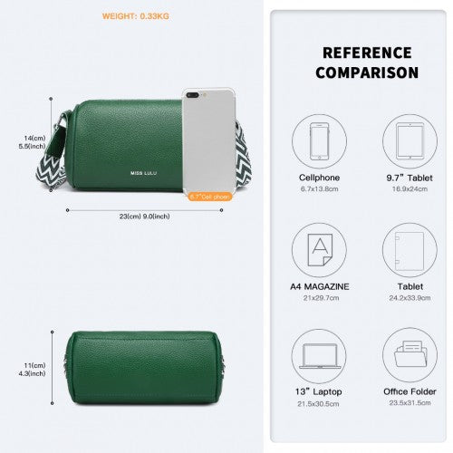 L2309 - Miss Lulu Lightweight Wide Strap Genuine Leather Crossbody Bag - Green | Neil's Luggage Store