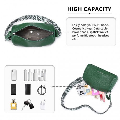 L2309 - Miss Lulu Lightweight Wide Strap Genuine Leather Crossbody Bag - Green | Neil's Luggage Store