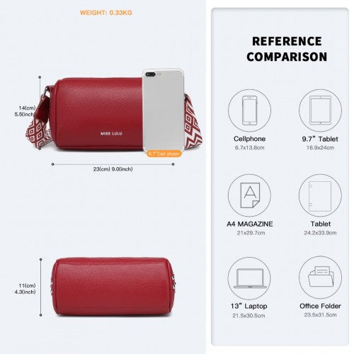 L2309 - Miss Lulu Lightweight Wide Strap Genuine Leather Crossbody Bag - Red | Neil's Luggage Store