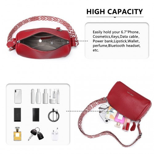 L2309 - Miss Lulu Lightweight Wide Strap Genuine Leather Crossbody Bag - Red | Neil's Luggage Store