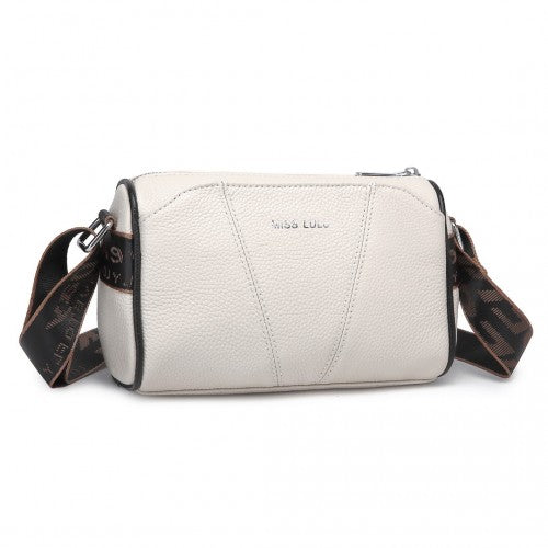 L2310 - Miss Lulu Simple And Elegant Wide Strap Genuine Leather Crossbody Bag - Beige | Neil's Luggage Store
