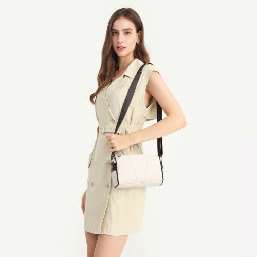 L2310 - Miss Lulu Simple And Elegant Wide Strap Genuine Leather Crossbody Bag - Khaki | Neil's Luggage Store