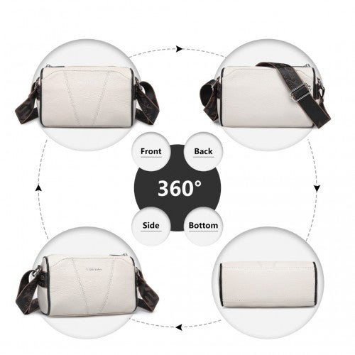 L2310 - Miss Lulu Simple And Elegant Wide Strap Genuine Leather Crossbody Bag - Beige | Neil's Luggage Store