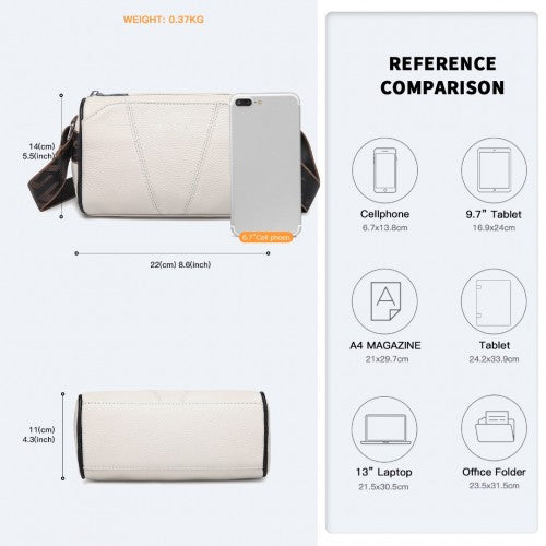 L2310 - Miss Lulu Simple And Elegant Wide Strap Genuine Leather Crossbody Bag - Beige | Neil's Luggage Store
