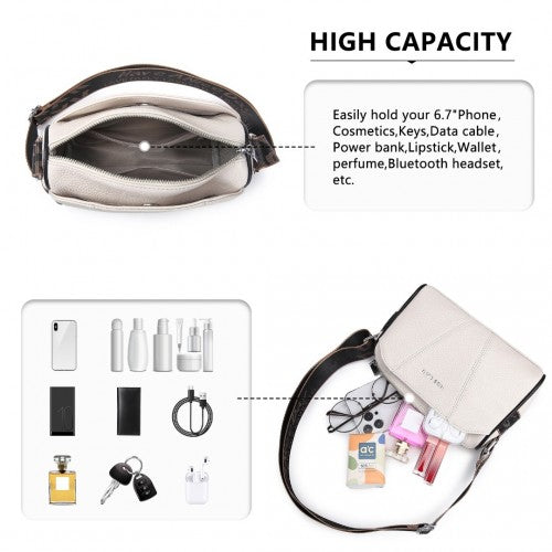 L2310 - Miss Lulu Simple And Elegant Wide Strap Genuine Leather Crossbody Bag - Beige | Neil's Luggage Store