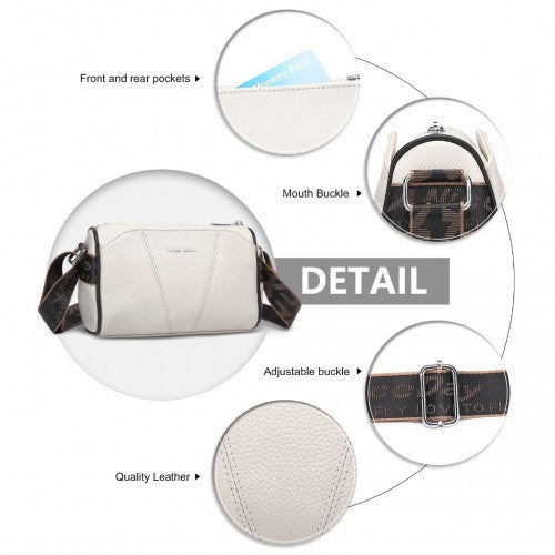 L2310 - Miss Lulu Simple And Elegant Wide Strap Genuine Leather Crossbody Bag - Beige | Neil's Luggage Store