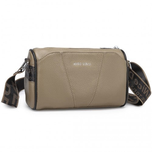 L2310 - Miss Lulu Simple And Elegant Wide Strap Genuine Leather Crossbody Bag - Khaki | Neil's Luggage Store