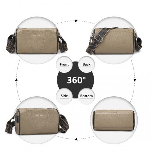 L2310 - Miss Lulu Simple And Elegant Wide Strap Genuine Leather Crossbody Bag - Khaki | Neil's Luggage Store