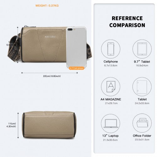 L2310 - Miss Lulu Simple And Elegant Wide Strap Genuine Leather Crossbody Bag - Khaki | Neil's Luggage Store