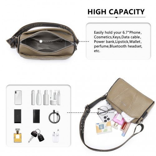 L2310 - Miss Lulu Simple And Elegant Wide Strap Genuine Leather Crossbody Bag - Khaki | Neil's Luggage Store