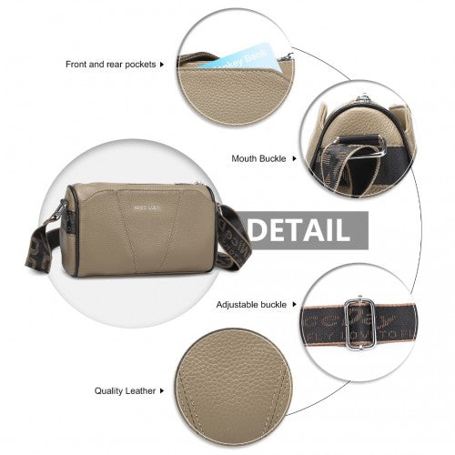 L2310 - Miss Lulu Simple And Elegant Wide Strap Genuine Leather Crossbody Bag - Khaki | Neil's Luggage Store