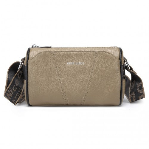 L2310 - Miss Lulu Simple And Elegant Wide Strap Genuine Leather Crossbody Bag - Khaki | Neil's Luggage Store