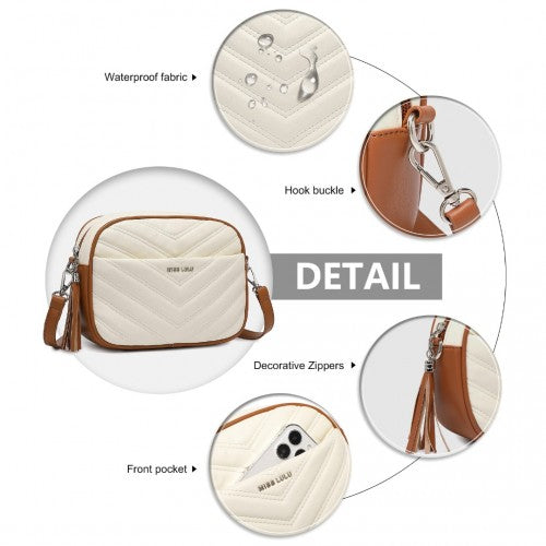 LA2119 - Miss LuLu Lightweight Quilted Leather Cross body Bag - Beige And Brown | Neil's Luggage Store