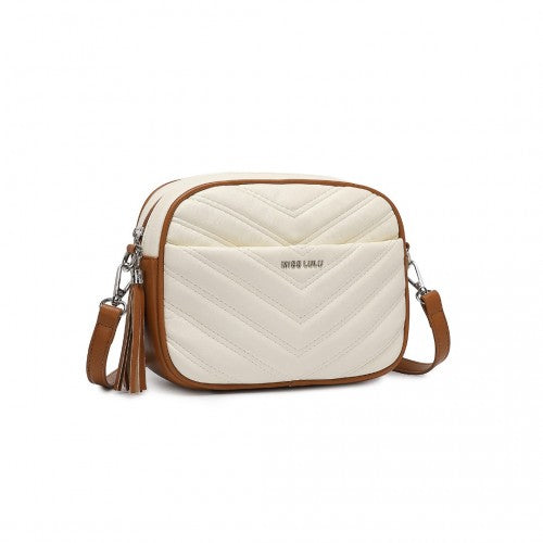 LA2119 - Miss LuLu Lightweight Quilted Leather Cross body Bag - Beige And Brown | Neil's Luggage Store