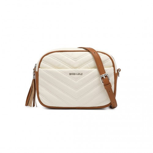 LA2119 - Miss LuLu Lightweight Quilted Leather Cross body Bag - Beige And Brown | Neil's Luggage Store